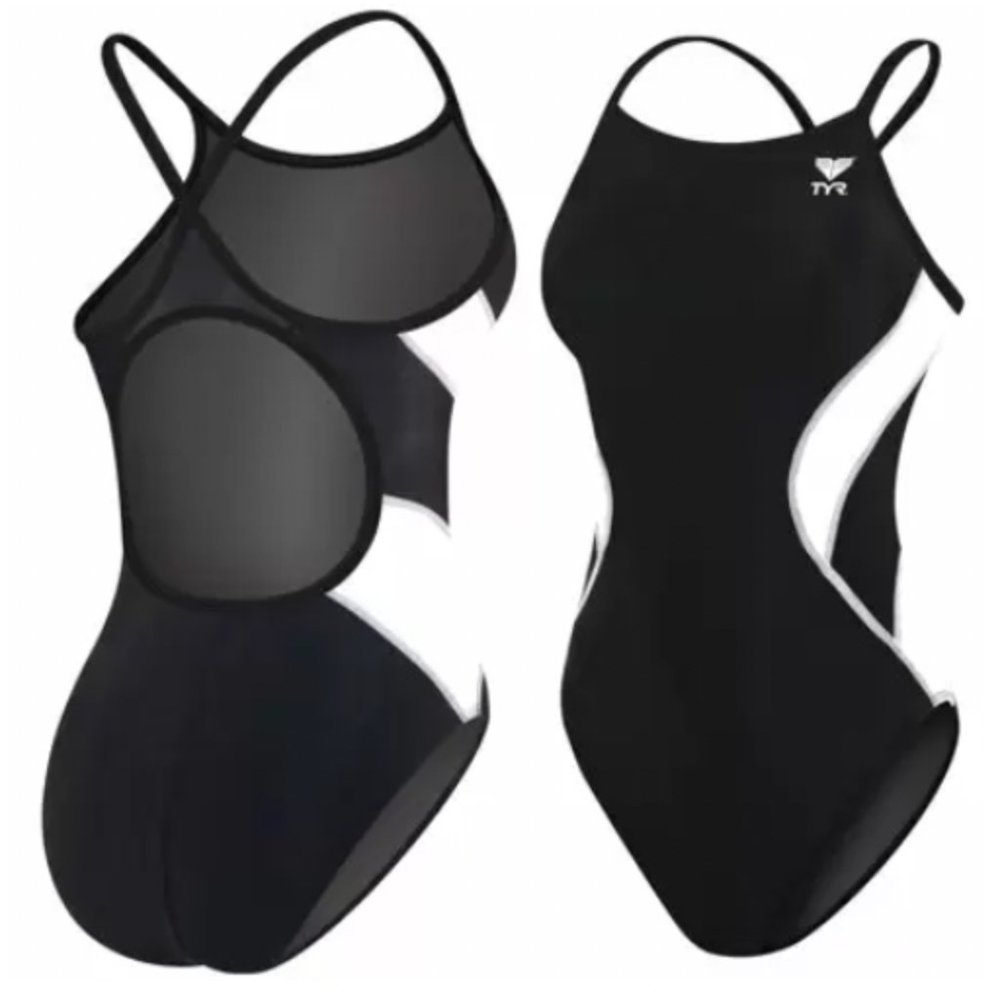 TYR Adult Alliance Diamond Back Splice Swimsuit, Black/White, 36 One Piece